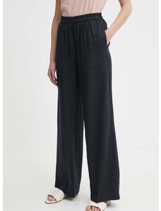 Λινό παντελόνι Sisley χρώμα: μαύρο