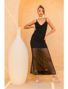 Joy Fashion House Ingram μακρύ φόρεμα με διαφάνεια από τούλι μαύρο