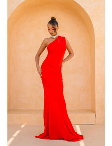 Joy Fashion House Gatlin μακρύ φόρεμα με έναν ώμο κόκκινο