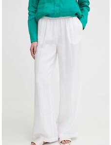 Λινό παντελόνι Sisley χρώμα: άσπρο
