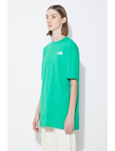 Βαμβακερό μπλουζάκι The North Face W S/S Essential Oversize Tee γυναικείο, χρώμα: πράσινο, NF0A87NQPO81