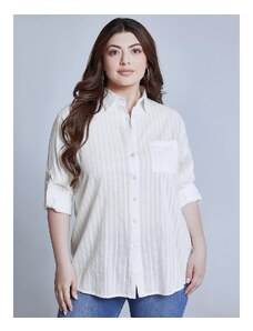 Celestino Βαμβακερό πουκάμισο με ανάγλυφες ρίγες λευκο για Γυναίκα