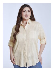 Celestino Βαμβακερό πουκάμισο με ανάγλυφες ρίγες μπεζ για Γυναίκα