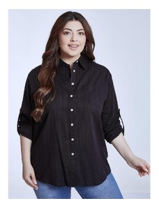 Celestino Βαμβακερό πουκάμισο με ανάγλυφες ρίγες μαυρο για Γυναίκα