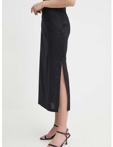 Λινή φούστα Sisley χρώμα: μαύρο