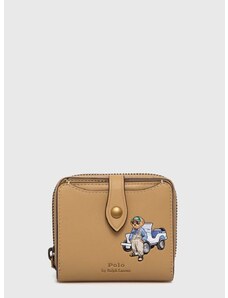 Δερμάτινο πορτοφόλι Polo Ralph Lauren γυναικείο, χρώμα: μπεζ, 427937676