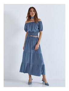 Celestino Βαμβακερή φούστα με βολάν μπλε ραφ για Γυναίκα