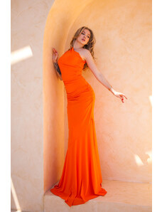 Joy Fashion House Gatlin μακρύ φόρεμα με έναν ώμο πορτοκαλί