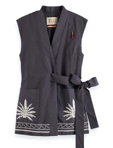 MAISON SCOTCH Γιλεκο Belted Gilet With Palm Embroidery 177396 SC0005 antra