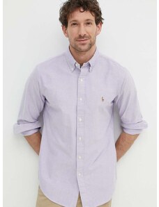 Βαμβακερό πουκάμισο Polo Ralph Lauren ανδρικό, χρώμα: μοβ, 710805562