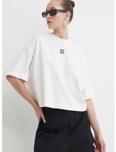 Βαμβακερό μπλουζάκι HUGO γυναικείο, χρώμα: μπεζ, 50517790