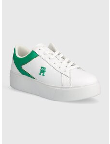 Δερμάτινα αθλητικά παπούτσια Tommy Hilfiger TH PLATFORM COURT SNEAKER χρώμα: άσπρο, FW0FW07910