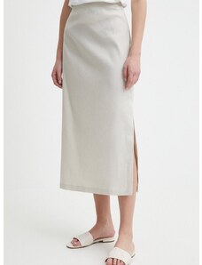 Λινή φούστα Sisley χρώμα: μπεζ