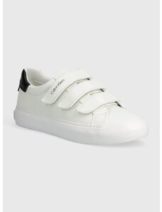 Δερμάτινα αθλητικά παπούτσια Calvin Klein VULCANIZED SLIP ON VELCRO LTH χρώμα: άσπρο, HW0HW01909