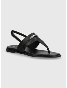 Δερμάτινα σανδάλια Calvin Klein FLAT TP SANDAL METAL BAR LTH χρώμα: μαύρο, HW0HW02031