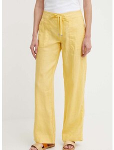 Λινό παντελόνι Lauren Ralph Lauren χρώμα: κίτρινο