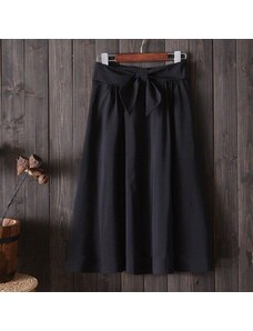 OEM Plus size μαύρη φούστα casual με πιέτες και διακοσμητικό φιόγκο black