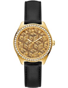 GUESS G Gloss Crystals - GW0608L2, Gold case with Black Leather Strap