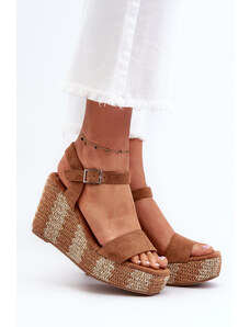 Kesi Women's wedge sandals with braided camel Reviala