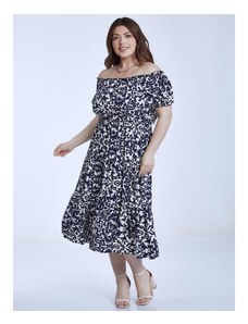 Celestino Εμπριμέ φόρεμα με ακάλυπτους ώμους σκουρο μπλε για Γυναίκα