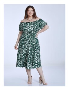 Celestino Εμπριμέ φόρεμα με ακάλυπτους ώμους πρασινο σκουρο για Γυναίκα