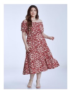 Celestino Εμπριμέ φόρεμα με ακάλυπτους ώμους κοκκινο σκουρο για Γυναίκα