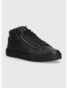 Δερμάτινα αθλητικά παπούτσια Calvin Klein HIGH TOP LACE UP W/ZIP χρώμα: μαύρο, HM0HM01476