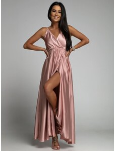 FASARDI Long satin dress with straps, powder pink