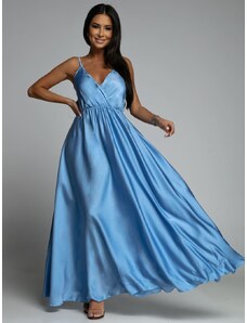 FASARDI Long blue satin dress with straps