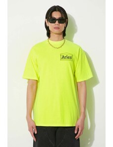 Βαμβακερό μπλουζάκι Aries Fluoro Temple SS Tee ανδρικό, χρώμα: κίτρινο, SUAR60000X