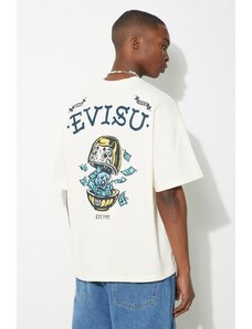 Βαμβακερό μπλουζάκι Evisu Diamond/Daruma Printed ανδρικό, χρώμα: μπεζ, 2ESHTM4TS1074