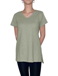 Vactive Γυναικείο ριχτό μπλουζάκι με V λαιμόκοψη σε χακί χρώμα - Small