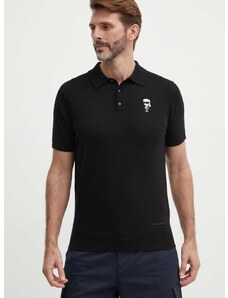 Βαμβακερό μπλουζάκι πόλο Karl Lagerfeld χρώμα: μαύρο, 542398.655006