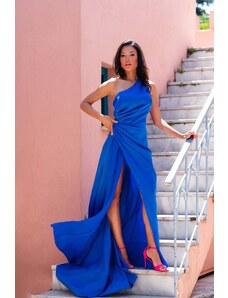 Joy Fashion House Zenna μακρύ φόρεμα με όψη σατέν μπλε