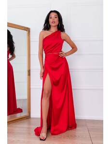 Joy Fashion House Zenna μακρύ φόρεμα με όψη σατέν κόκκινο