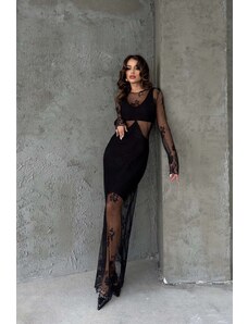Joy Fashion House Rushmore μάξι φόρεμα διαφάνεια μαύρο