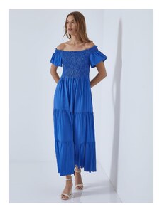 Celestino Βαμβακερό φόρεμα με σφηκοφωλιά μπλε για Γυναίκα