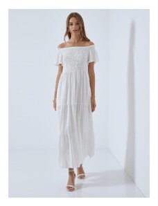 Celestino Βαμβακερό φόρεμα με σφηκοφωλιά λευκο για Γυναίκα