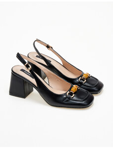 issue Γόβες open heel σε καρέ γραμμή με χοντρό τακούνι - Μαύρο - 032011