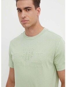 Βαμβακερό μπλουζάκι Gant ανδρικά, χρώμα: πράσινο