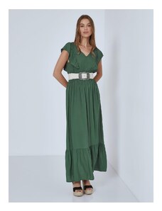 Celestino Βαμβακερό φόρεμα με βολάν πρασινο σκουρο για Γυναίκα