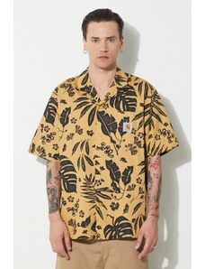 Βαμβακερό πουκάμισο Carhartt WIP S/S Woodblock Shirt ανδρικό, χρώμα: μπεζ, I033073.24LXX