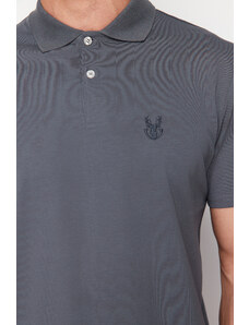Trendyol Anthracite Men's Regular Cut Deer Patterned Polo Collar T-shirt