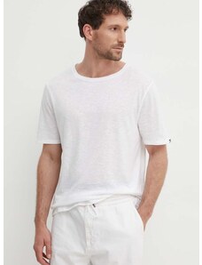 Μπλουζάκι με λινό μείγμα Tommy Hilfiger χρώμα: άσπρο