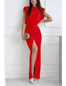 Kookoo Μάξι φόρεμα σε κόκκινο με άνοιγμα και βάτες