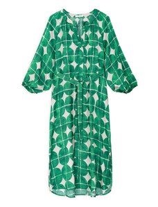 Islandboutique Satin Print Loose Dress Philosophy Green