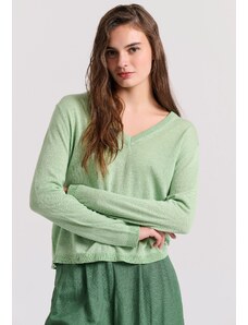 FUNKY BUDDHA Γυναικεία linen blend lightweight πλεκτή μπλούζα