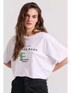 FUNKY BUDDHA Loose fit cropped t-shirt με τύπωμα