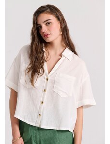 FUNKY BUDDHA Loose fit linen blend πουκάμισο με τσέπες στο στήθος