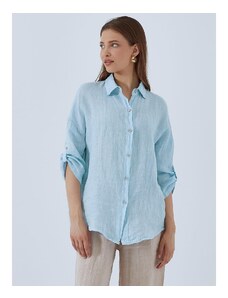 Celestino Λινό μονόχρωμο πουκάμισο γαλαζιο για Γυναίκα